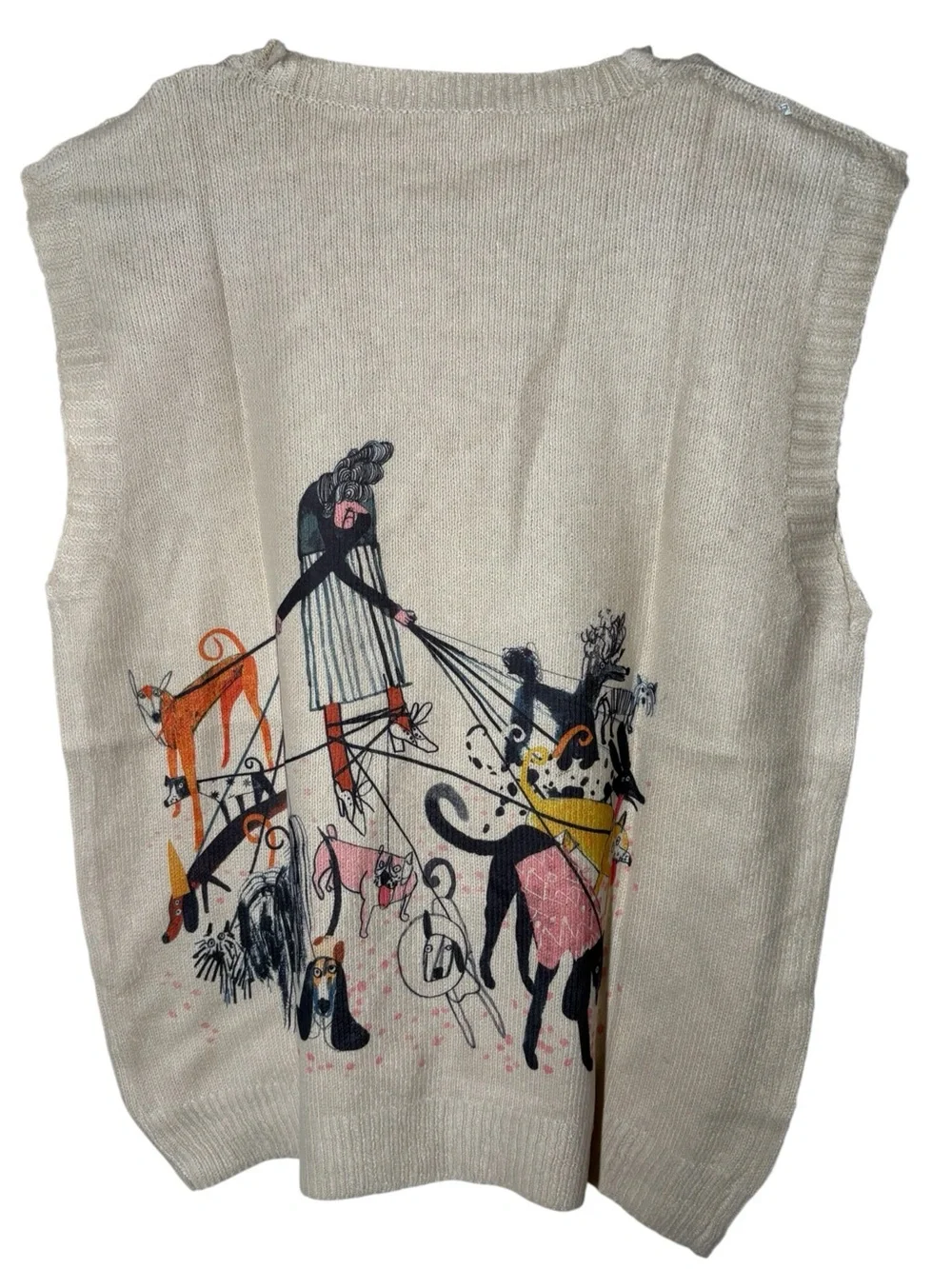 {NEW} Cream V-Neck Sweater Vest with Dog Print M - Picture 3 of 7